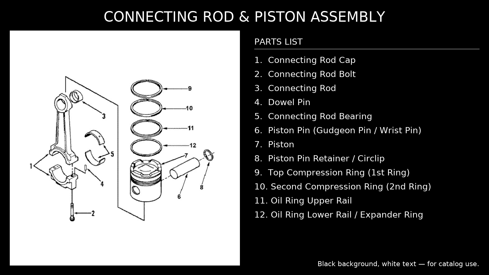 Connecting Rod & Piston Assembly Catalog Image / コンロッド＆ピストン アセンブリ 展開図